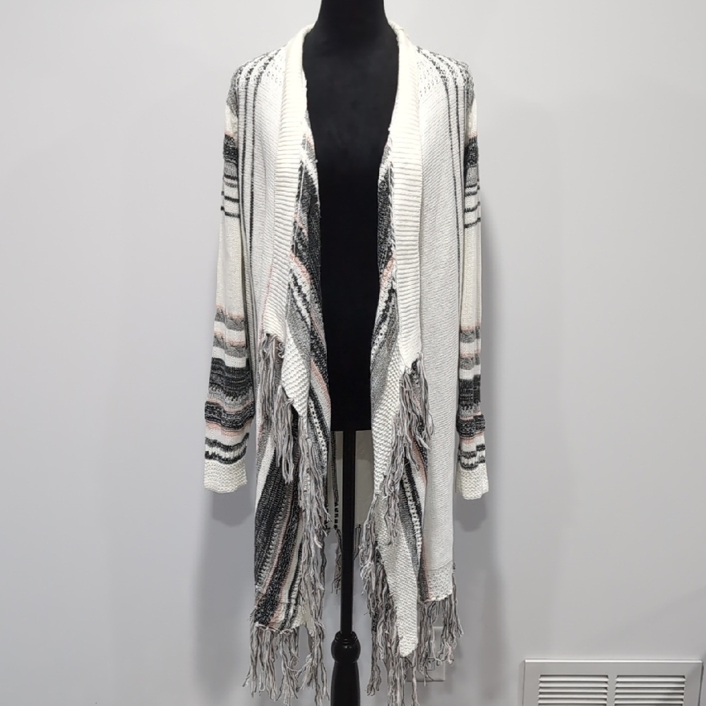 Absolutely Famous Striped Fringe Cardigan